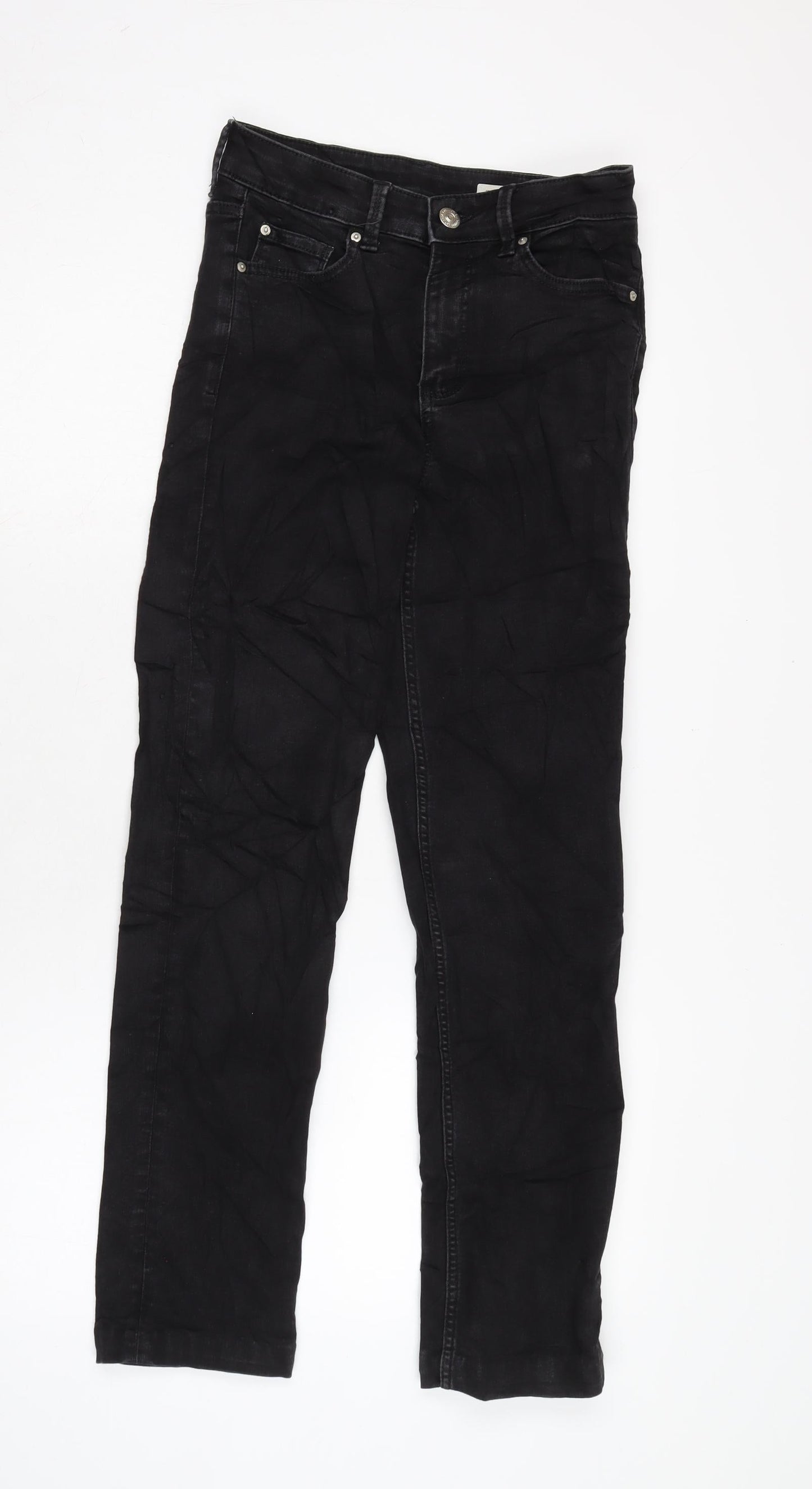 Marks and Spencer Womens Black Cotton Blend Straight Jeans Size 8 L29 in Regular Zip