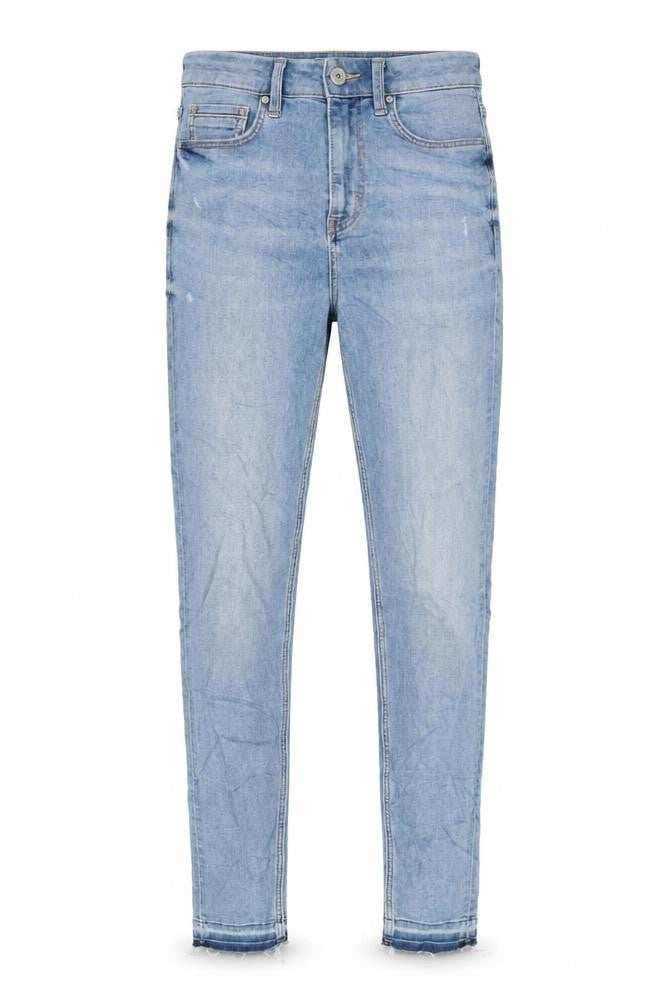 Marks & Spencer Womens Blue Cotton Blend Tapered Jeans Size 8 L29 in Regular Zip - Raw Hem