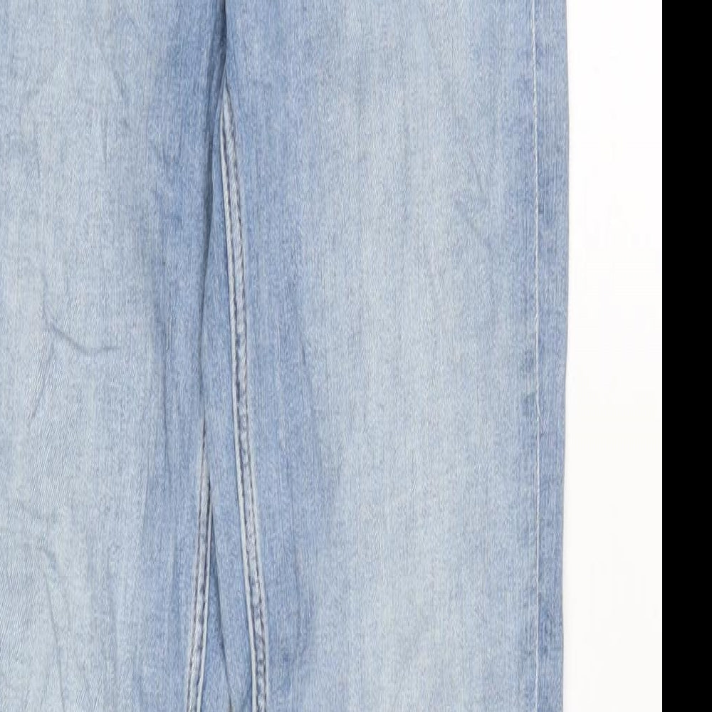 Marks and Spencer Womens Blue Cotton Blend Tapered Jeans Size 8 L29 in Regular Zip - Raw Hem