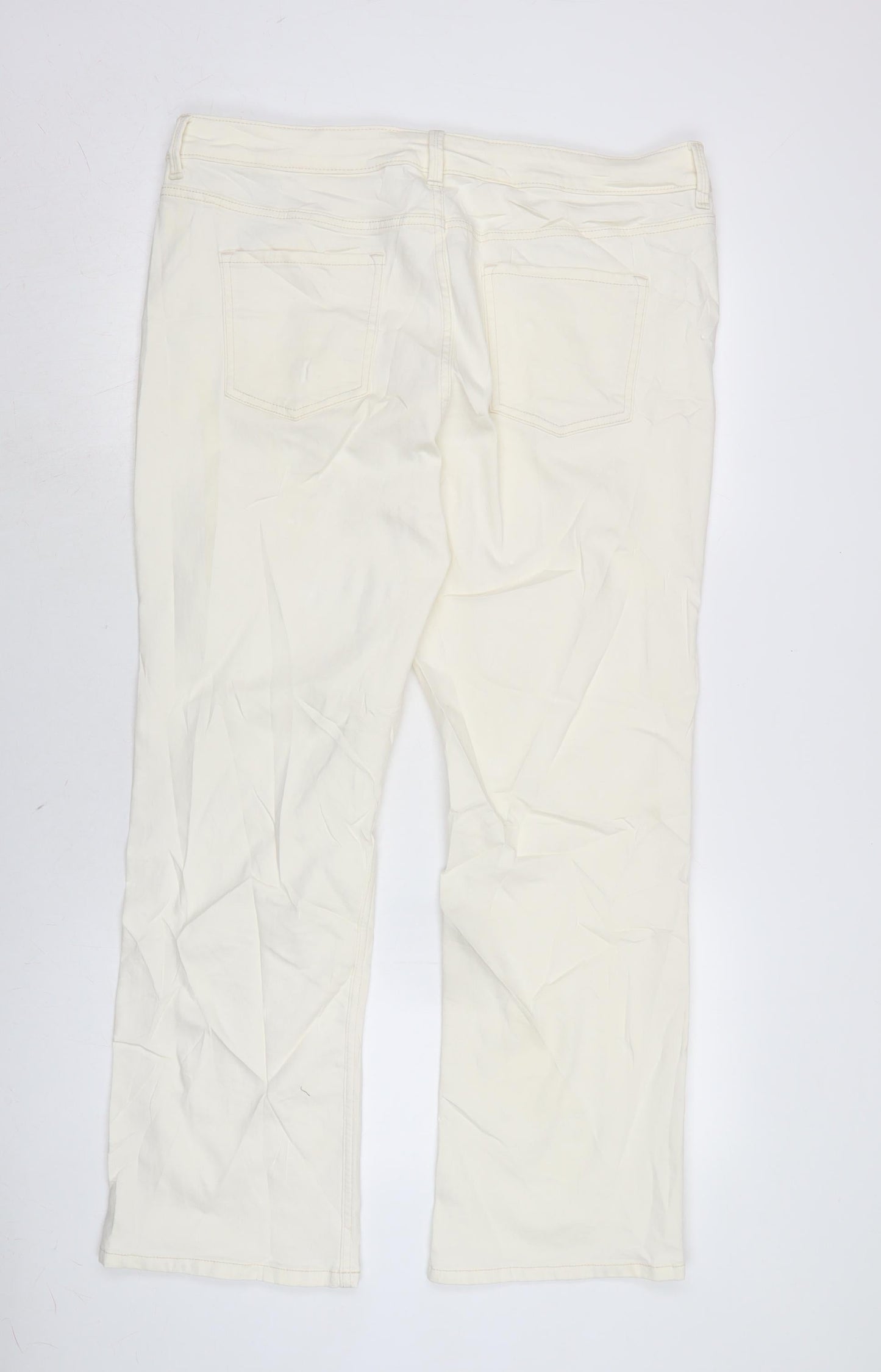 Marks and Spencer Womens Ivory Cotton Blend Flared Jeans Size 18 L28 in Regular Zip
