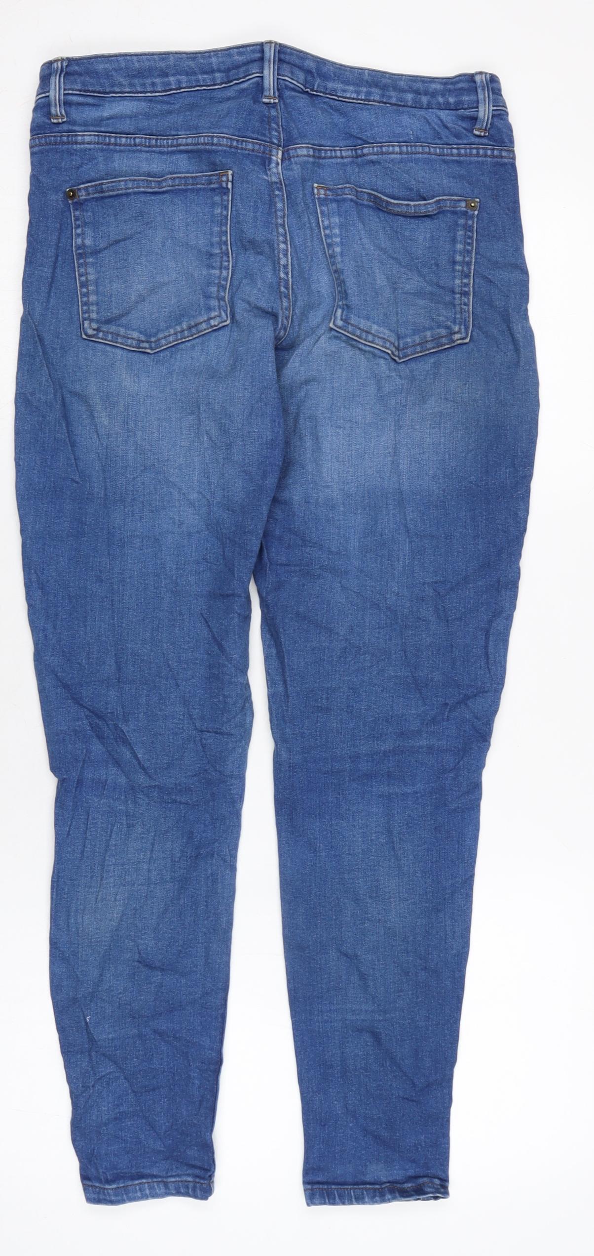Marks and Spencer Womens Blue Cotton Blend Skinny Jeans Size 12 L27 in Regular Zip
