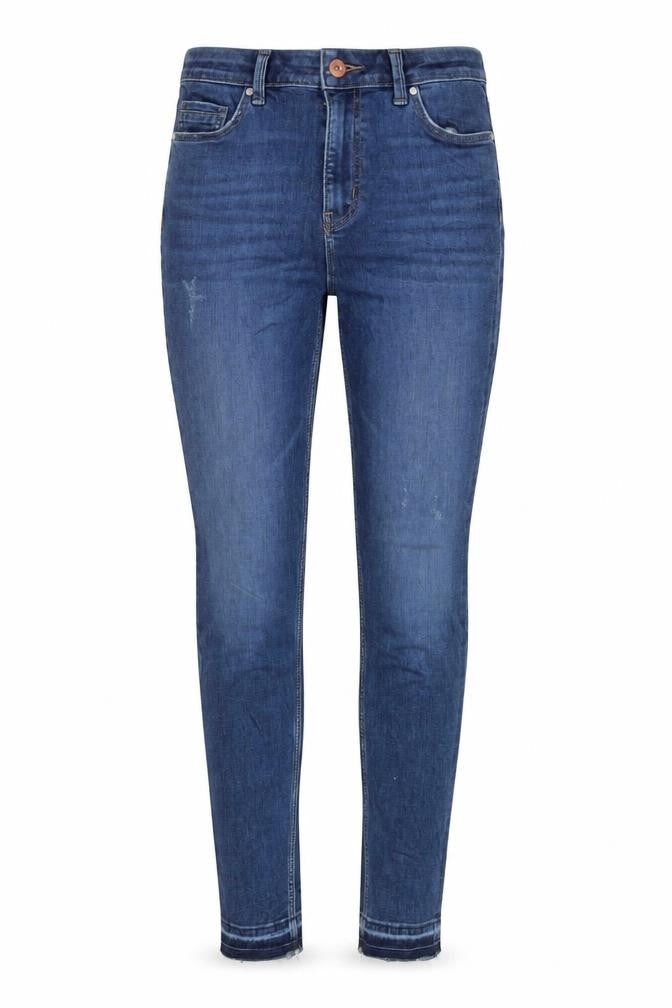 Marks & Spencer Womens Blue Cotton Blend Tapered Jeans Size 10 L29 in Regular Zip - Raw Hem