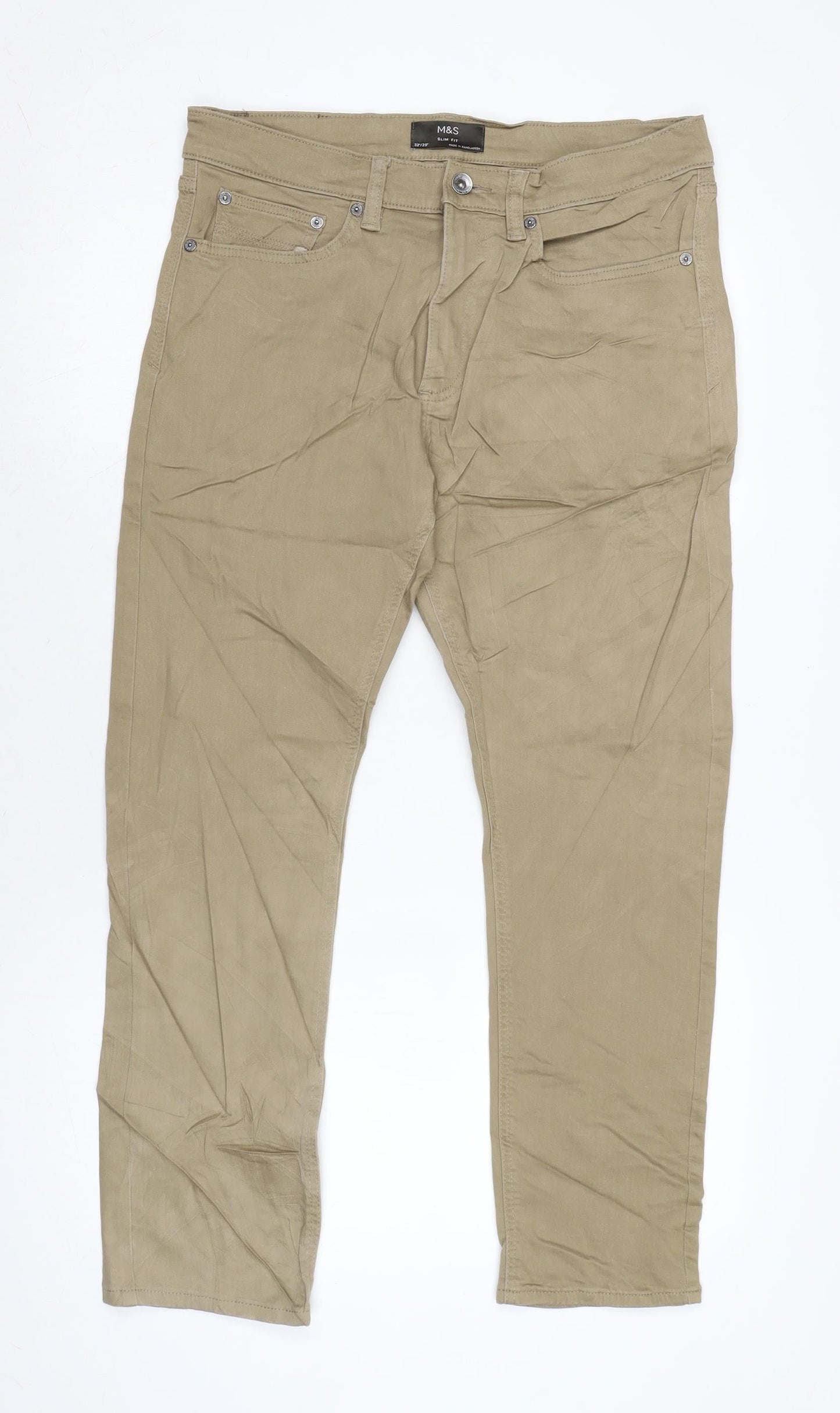 Marks and Spencer Womens Brown Cotton Blend Straight Jeans Size 32 in L29 in Slim Zip