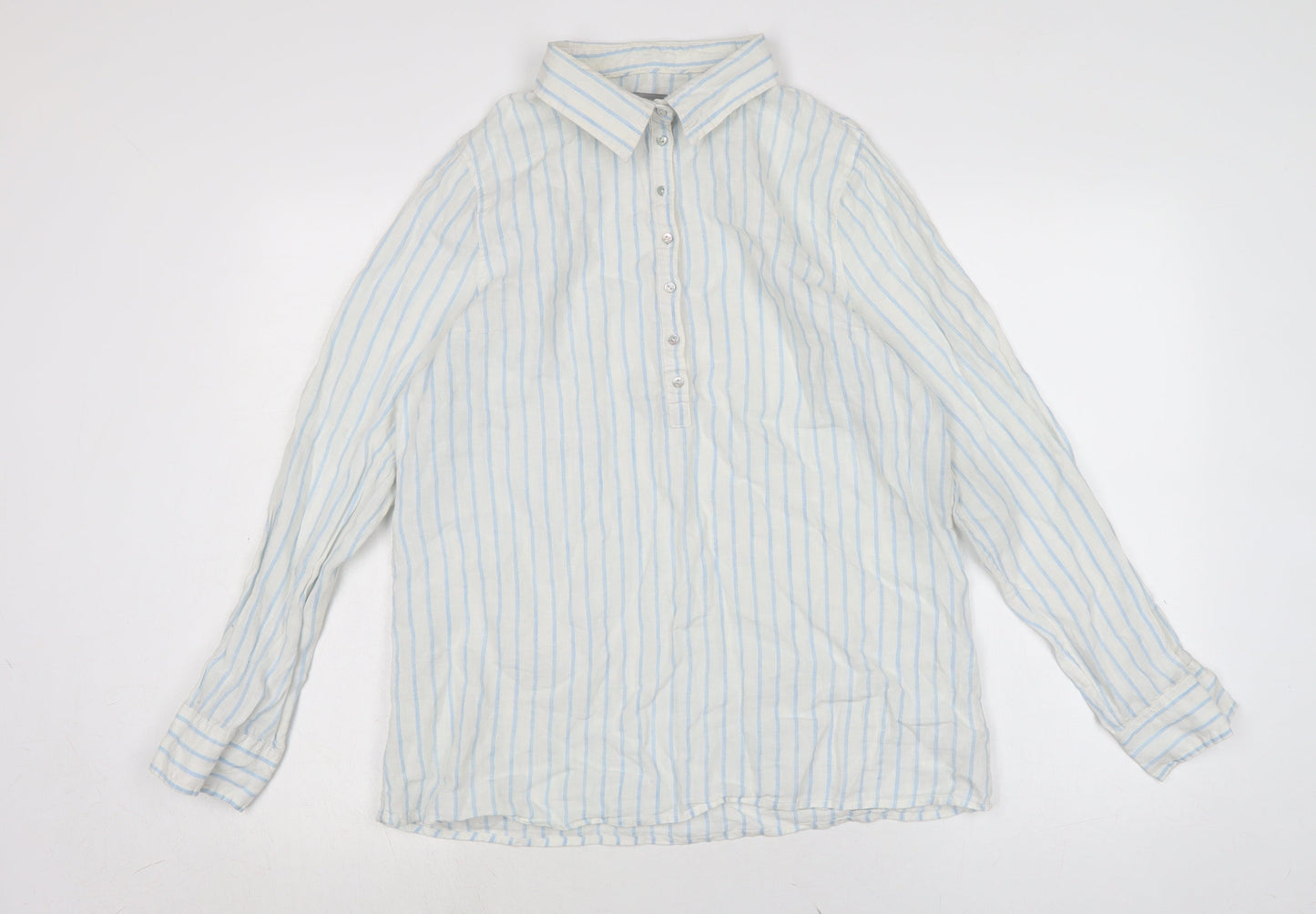 Kenar Womens Ivory Linen Basic Blouse Size L Collared