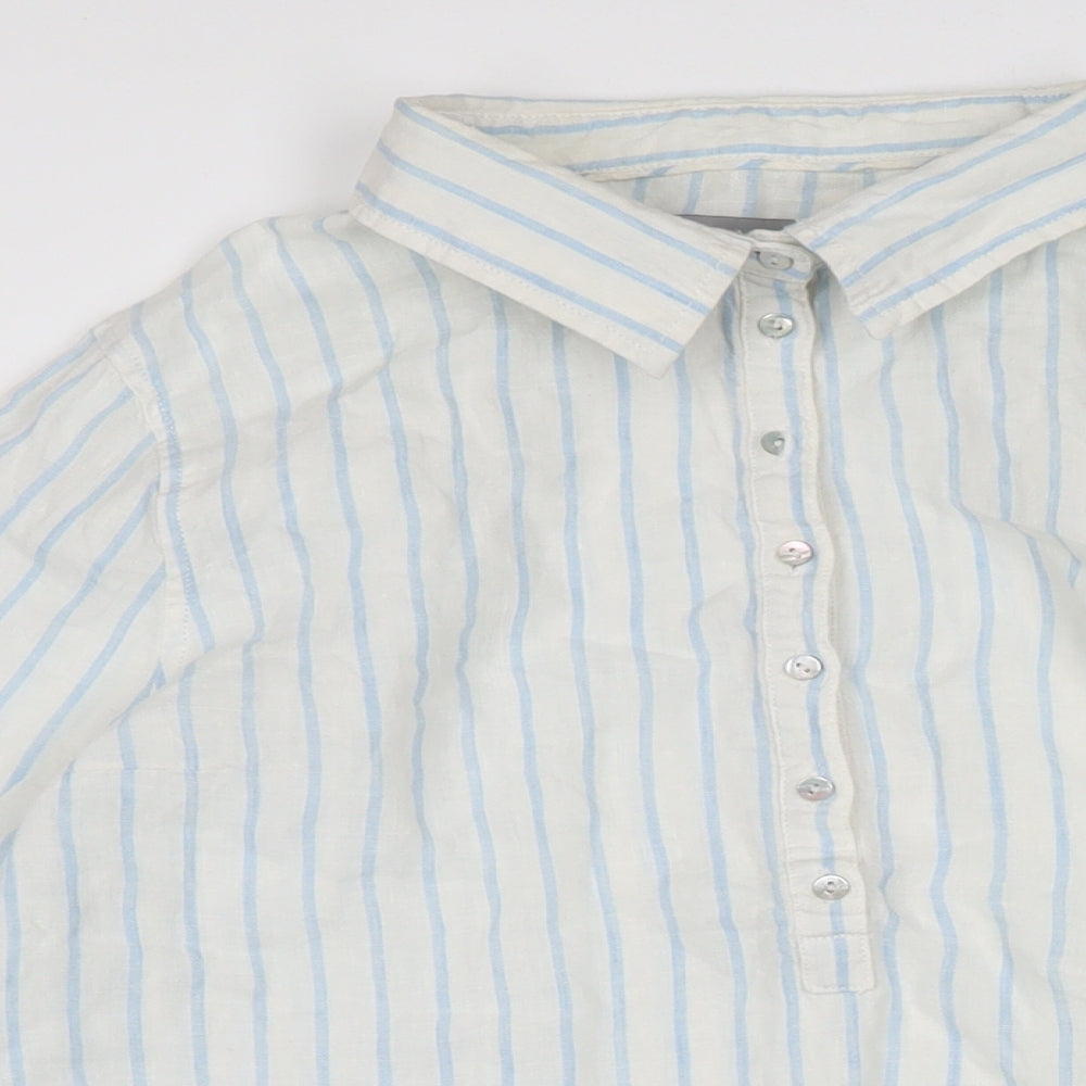 Kenar Womens Ivory Linen Basic Blouse Size L Collared