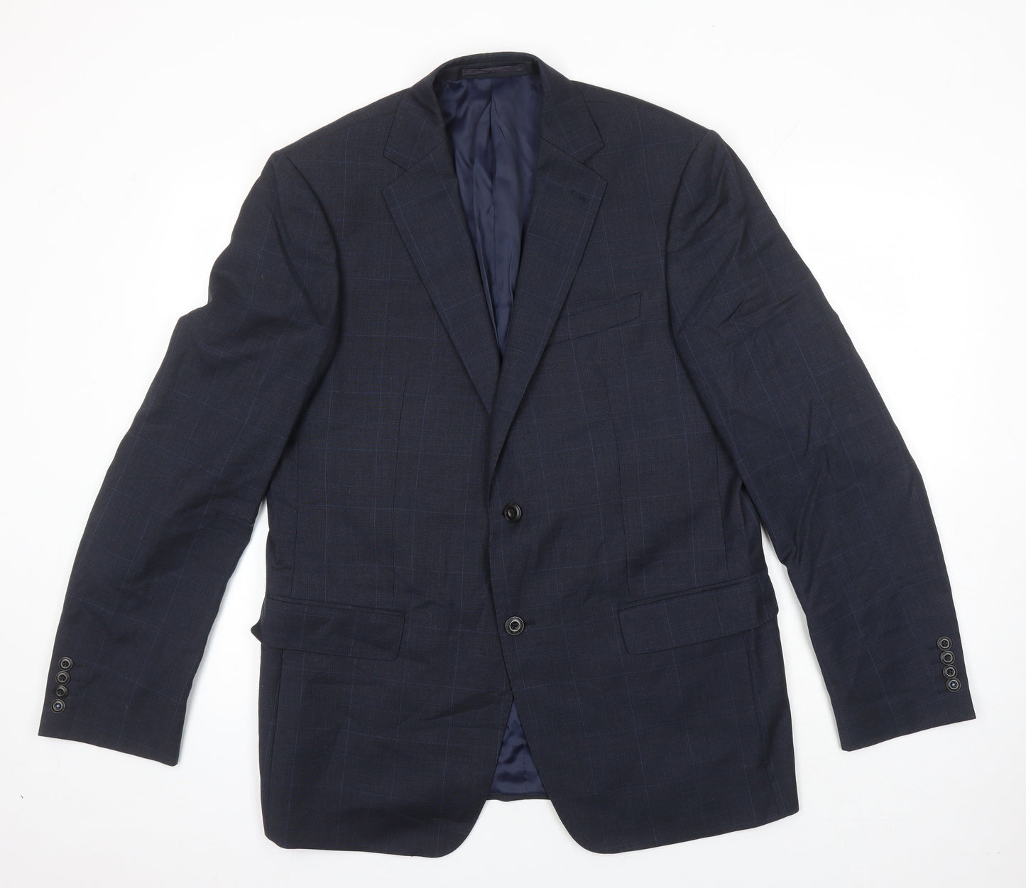 M&S Mens Black Check Wool Jacket Blazer Size 42 Regular