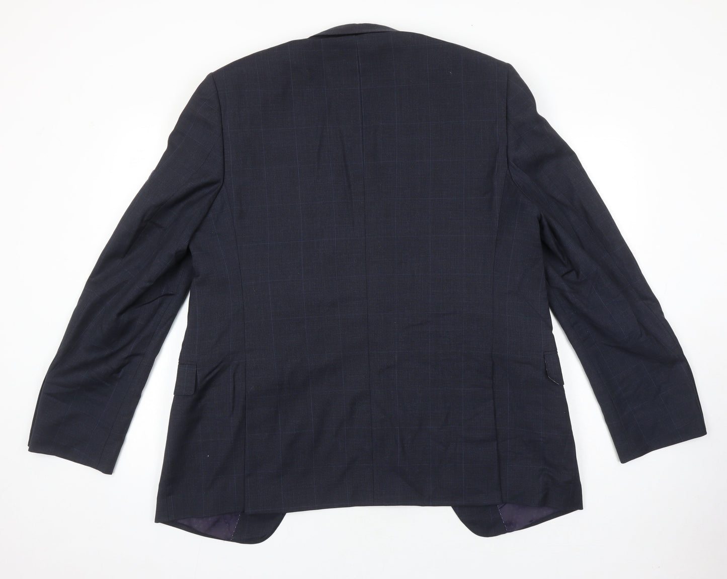 M&S Mens Black Check Wool Jacket Blazer Size 42 Regular