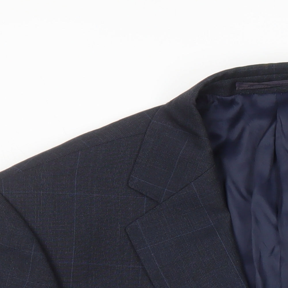 M&S Mens Black Check Wool Jacket Blazer Size 42 Regular