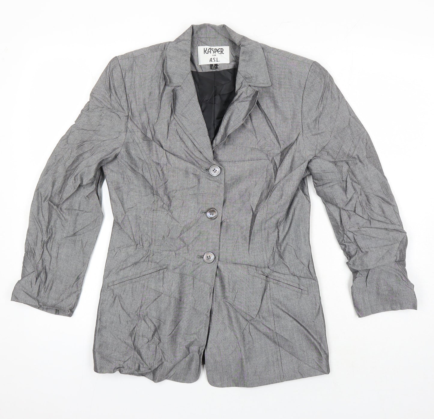 Kasper Womens Grey Jacket Blazer Size 6 Button
