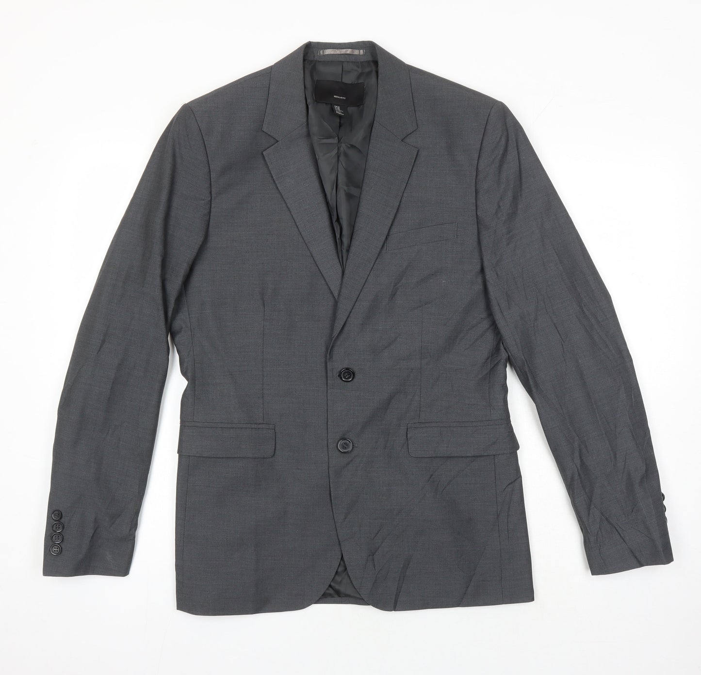 H&M Mens Grey Polyester Jacket Suit Jacket Size 38 Regular