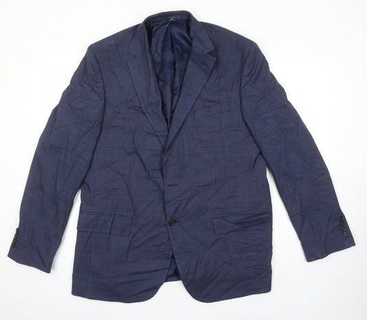 M&S Mens Blue Houndstooth Polyester Jacket Suit Jacket Size 44 Regular