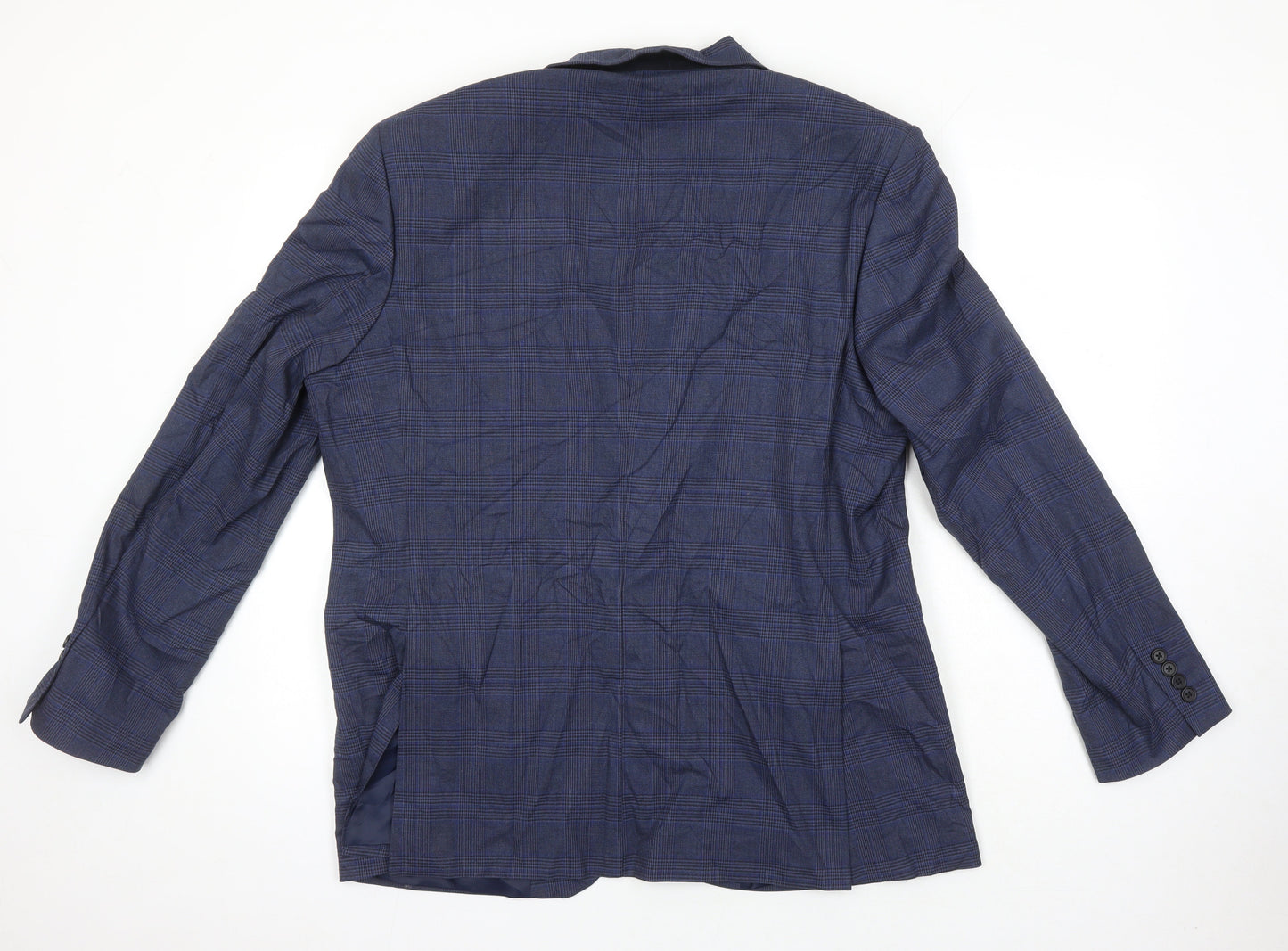 M&S Mens Blue Houndstooth Polyester Jacket Suit Jacket Size 44 Regular