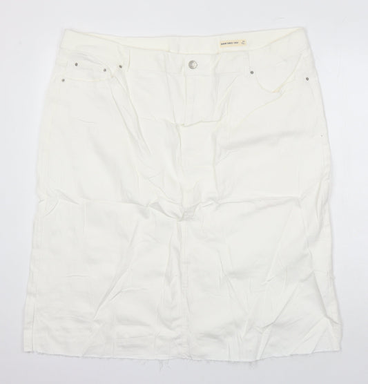 M&S Womens Ivory Cotton Straight & Pencil Skirt Size 24 in - Distressed Hem