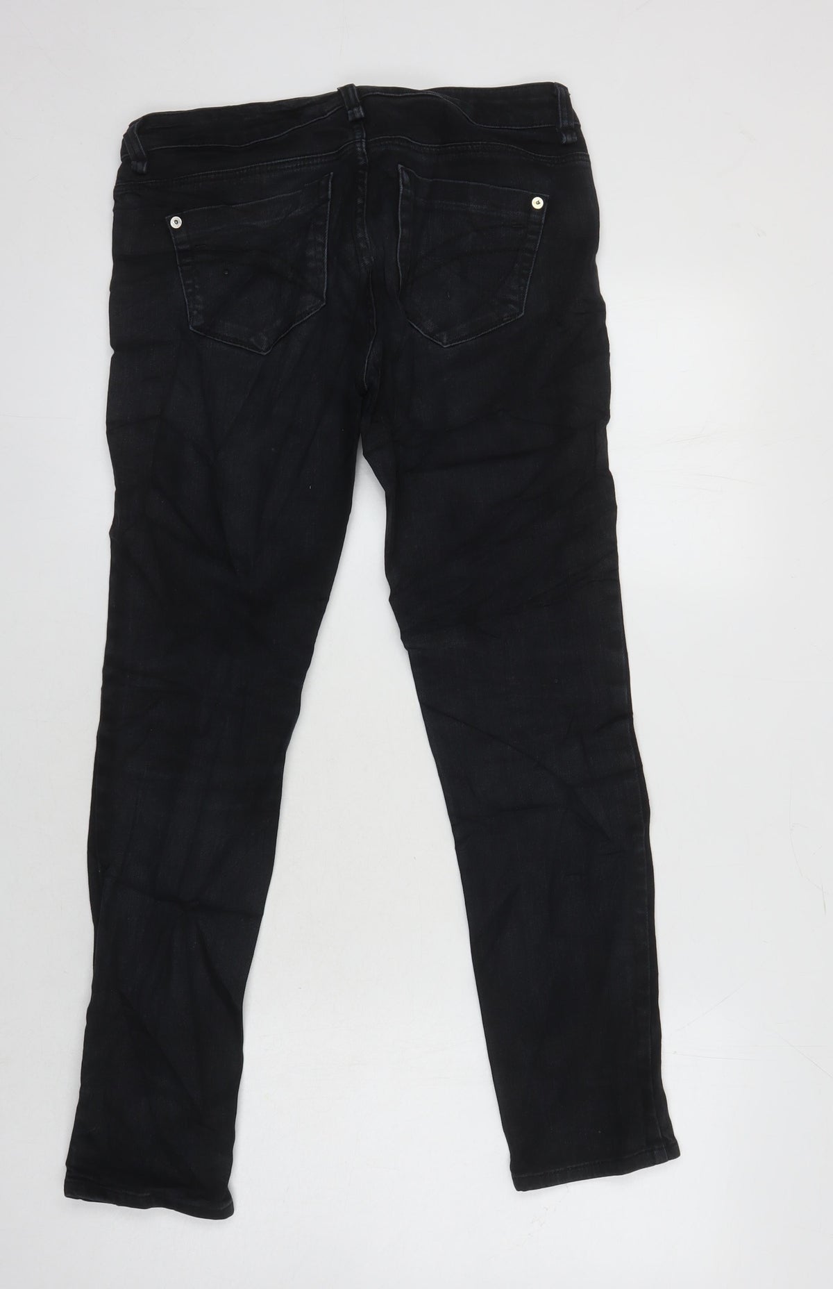 Marks & Spencer Womens Blue Herringbone Cotton Straight Jeans Size 10 L26.5 in Regular