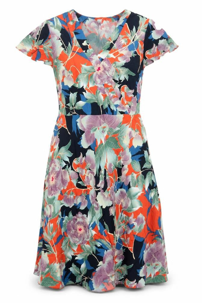Dorothy Perkins Womens Multicoloured Floral Viscose Fit & Flare Size 16 V-Neck Zip