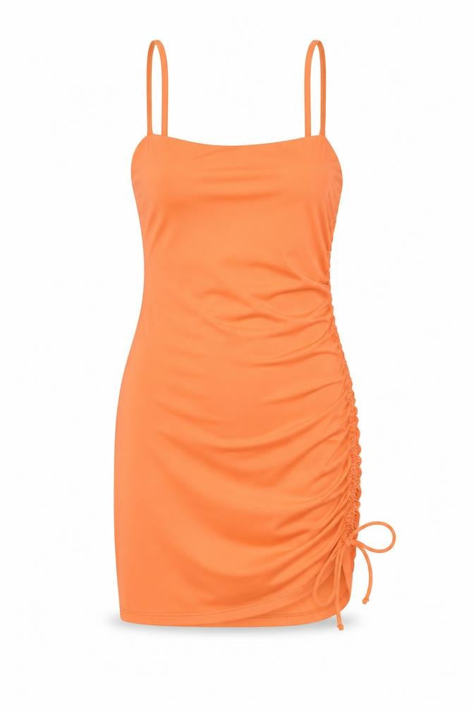 Divided by H&M Womens Orange Polyester Mini Size S Square Neck Pullover - Ruched