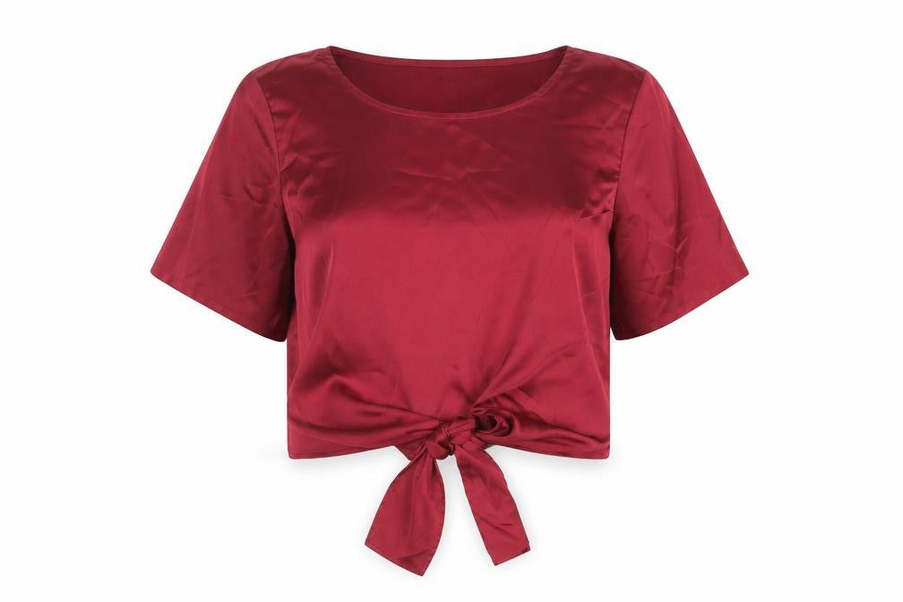 Missguided Womens Red Polyester Basic Blouse Size 12 Boat Neck - Tie Front
