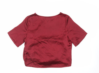 Back view of Missguided women’s red polyester basic blouse, size UK 12, boat neck - tie front