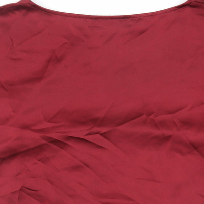 Brand and care label for Missguided women’s red polyester basic blouse, size UK 12, boat neck - tie front