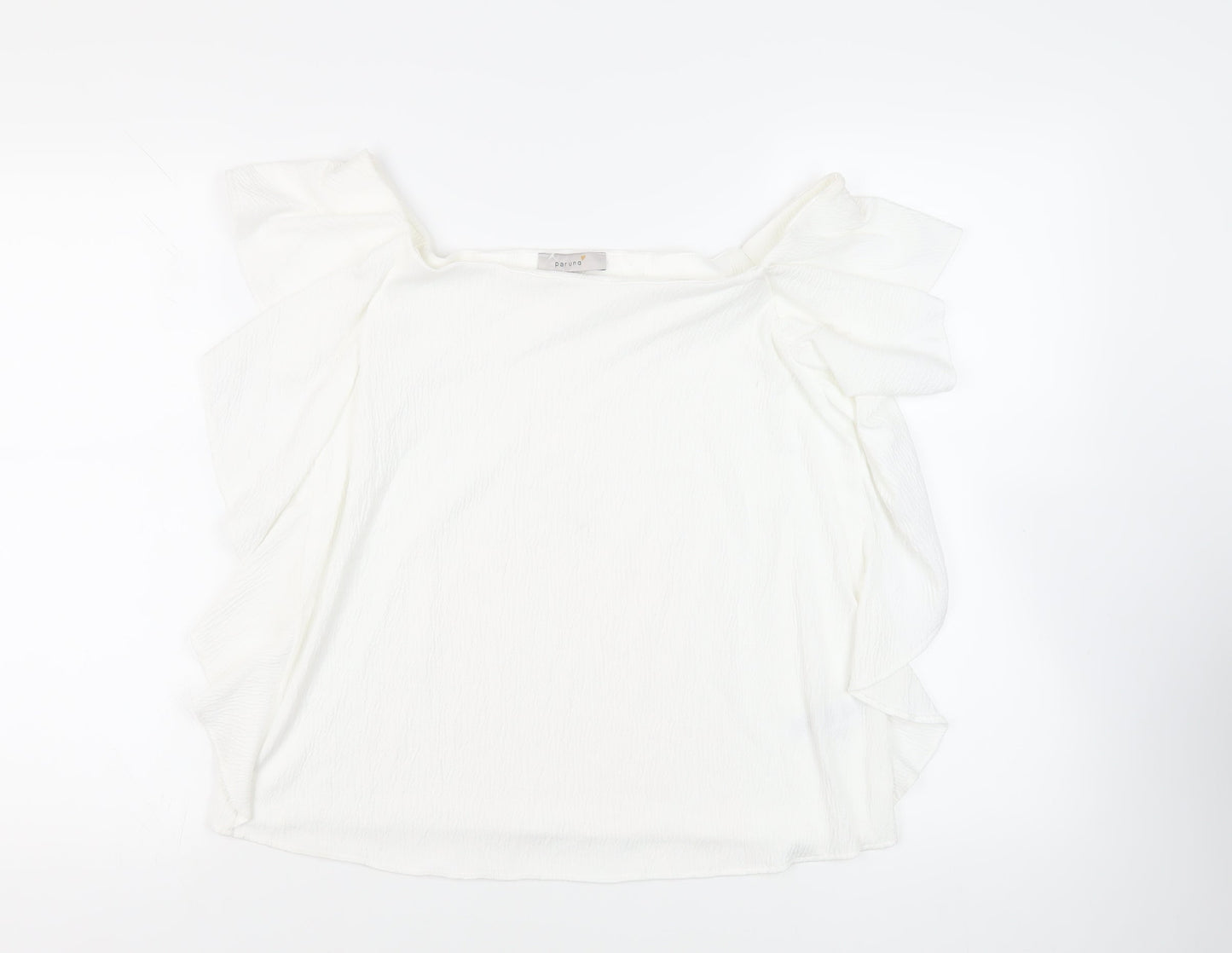 Per Una Womens White Polyester Basic Blouse Size 14 Off the Shoulder - Ruffle