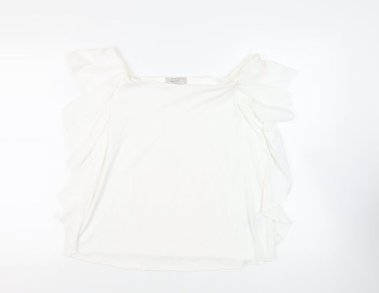 Per Una Womens White Polyester Basic Blouse Size 14 Off the Shoulder - Ruffle
