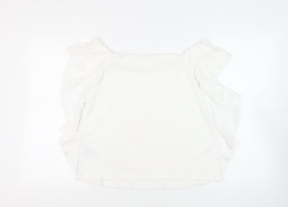 Per Una Womens White Polyester Basic Blouse Size 14 Off the Shoulder - Ruffle
