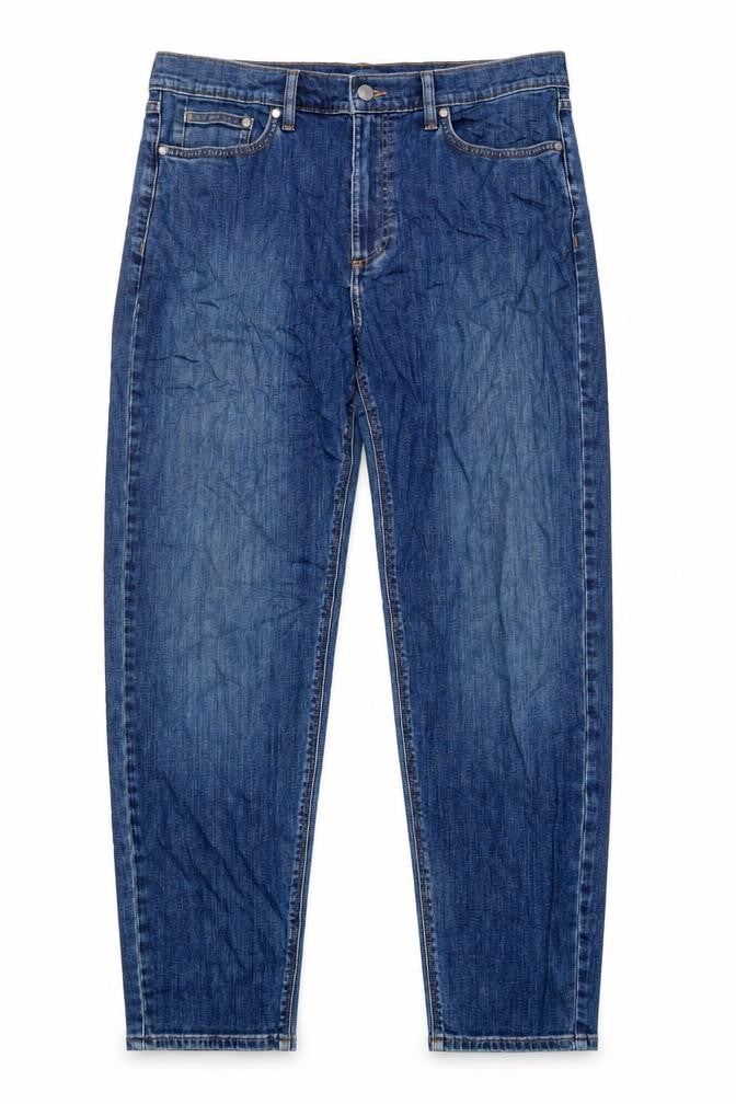 Marks and Spencer Mens Blue Cotton Tapered Jeans Size 34 in L33 in Regular Zip