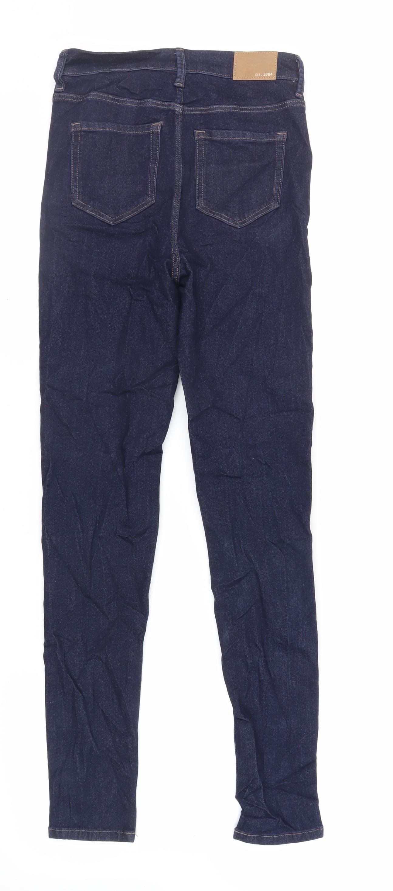 Marks and Spencer Womens Blue Cotton Skinny Jeans Size 8 L31 in Regular Zip
