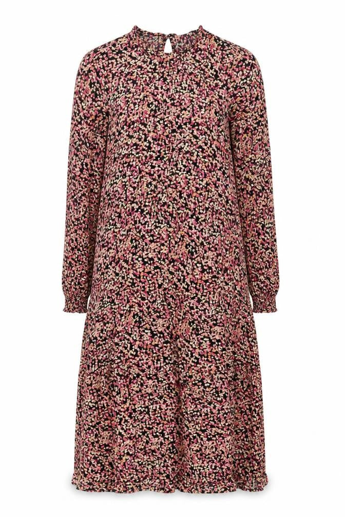 H&M Womens Black Floral Viscose A-Line Size M Round Neck Button