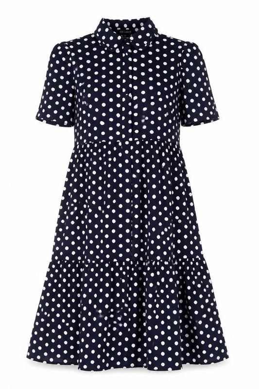 QED London Womens Blue Polka Dot Polyester Shirt Dress Size 10 Collared Button