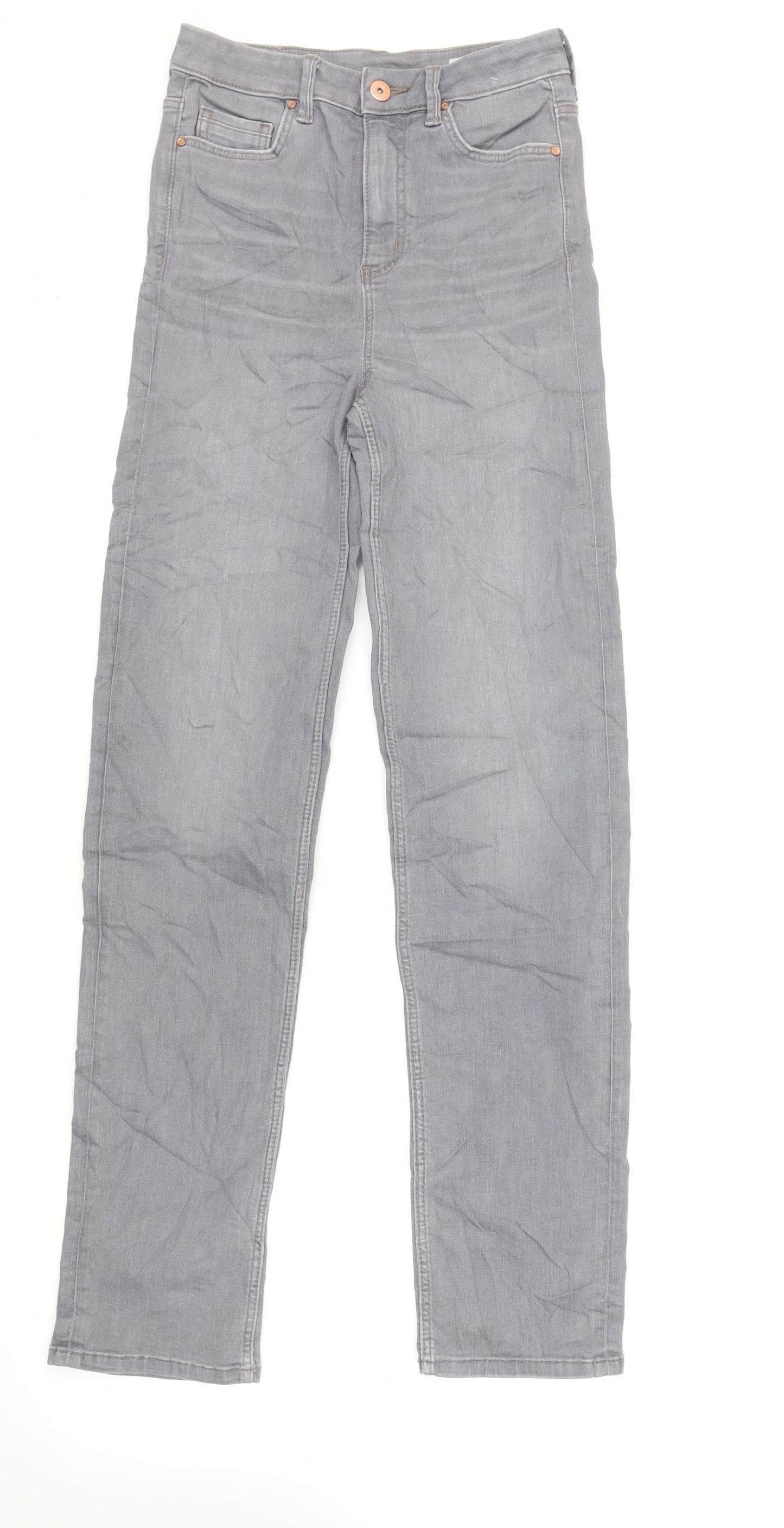 Marks and Spencer Womens Grey Cotton Straight Jeans Size 8 L32 in Regular Zip - Long Lenght