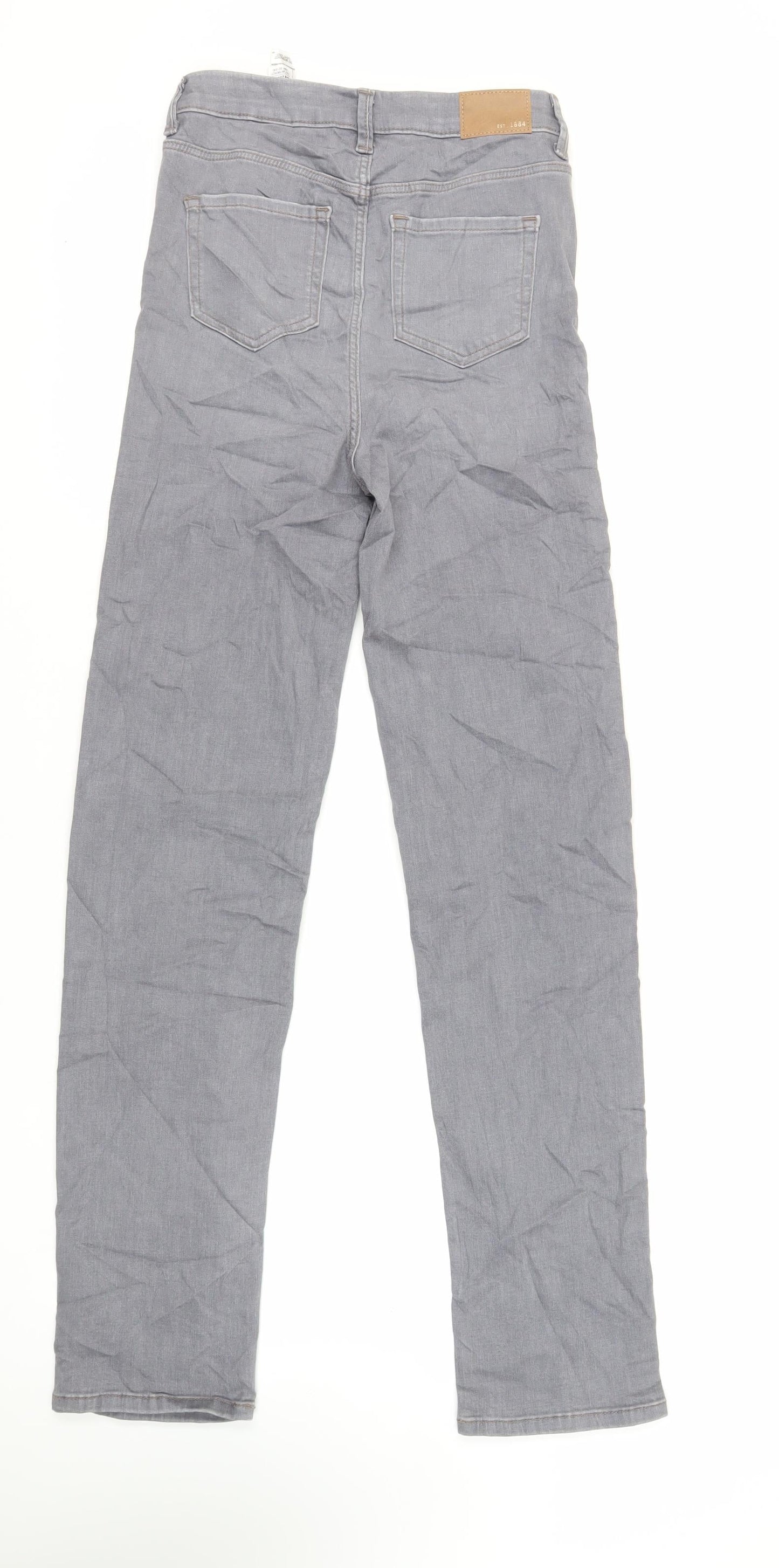Marks and Spencer Womens Grey Cotton Straight Jeans Size 8 L32 in Regular Zip - Long Lenght