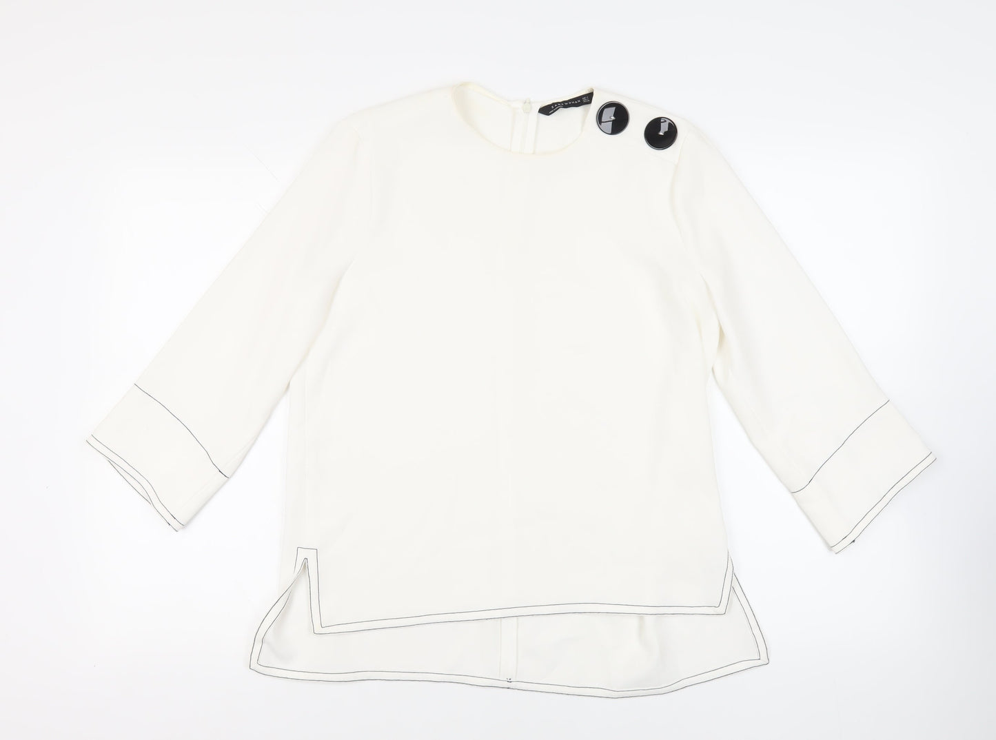 Zara Womens White Polyester Basic Blouse Size M Round Neck