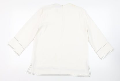 Zara Womens White Polyester Basic Blouse Size M Round Neck