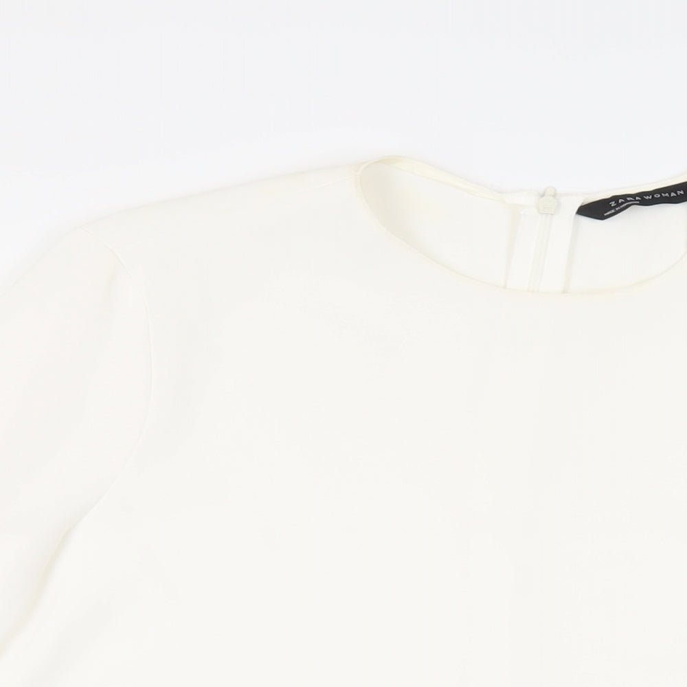Zara Womens White Polyester Basic Blouse Size M Round Neck