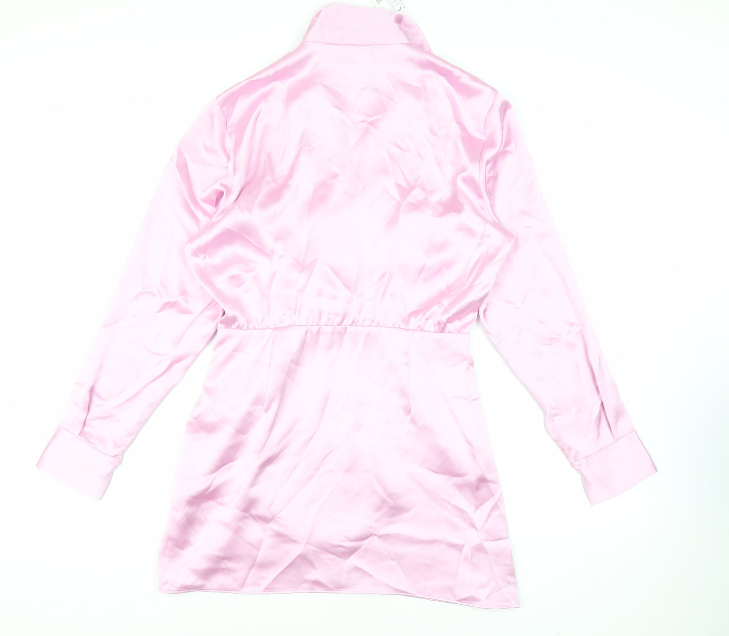 Zara Womens Pink Polyester Shirt Dress Size L Collared Zip