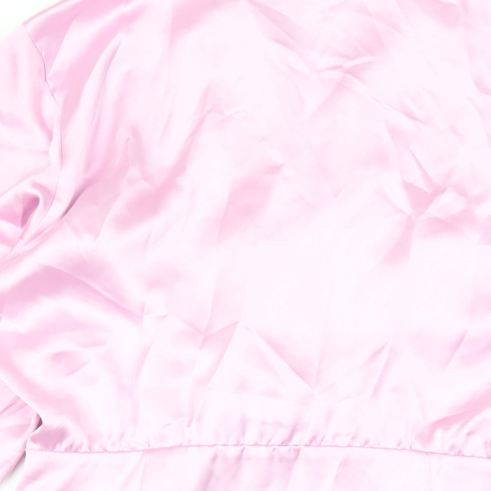 Zara Womens Pink Polyester Shirt Dress Size L Collared Zip