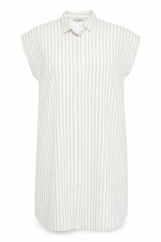 H&M Womens Beige Striped Polyester Shirt Dress Size L Collared Button