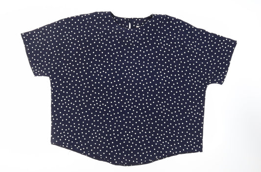 Just Gillian Womens Blue Polka Dot Polyester Basic Blouse Size 2XL Round Neck