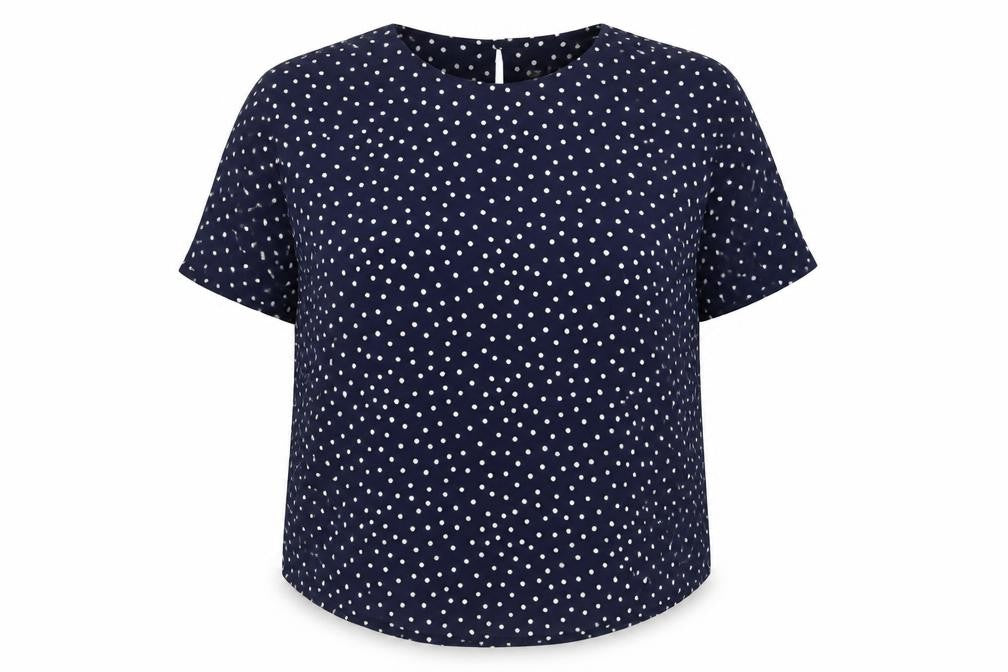 Just Gillian Womens Blue Polka Dot Polyester Basic Blouse Size 2XL Round Neck