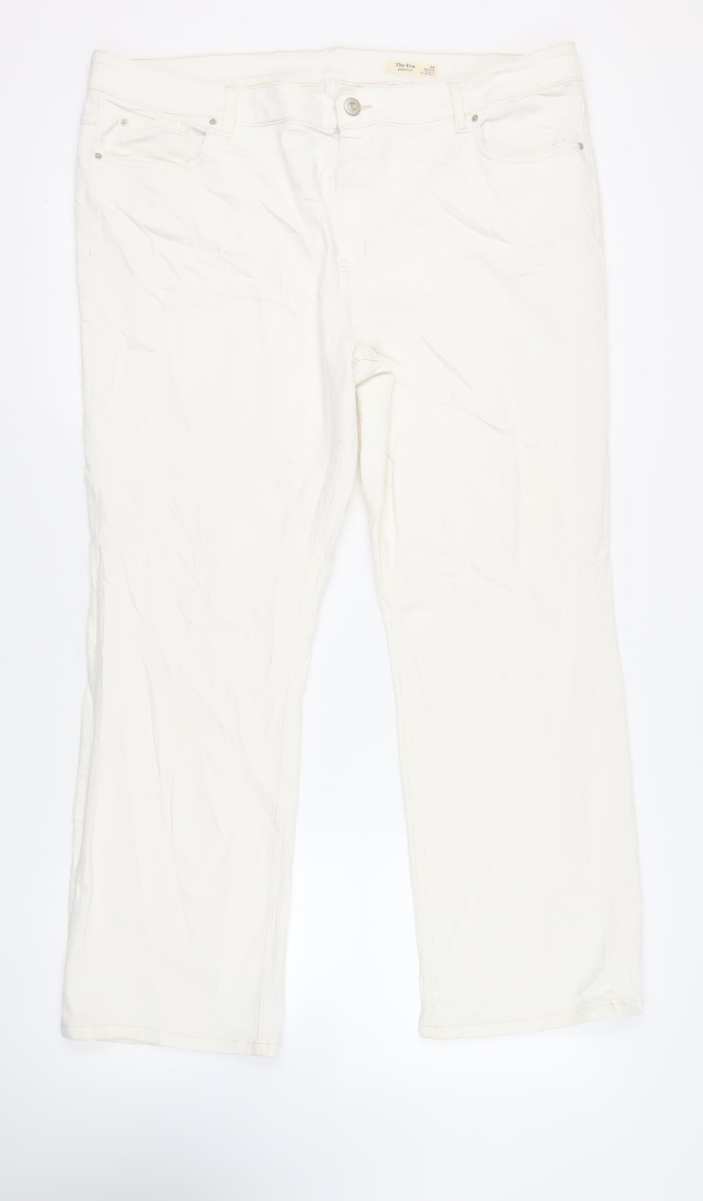 Marks and Spencer Womens Ivory Cotton Bootcut Jeans Size 24 L31 in Regular Zip