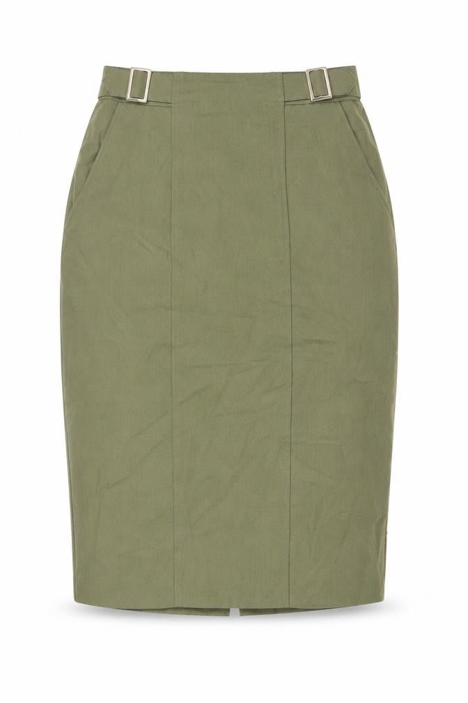 St Michael Womens Green Linen Straight & Pencil Skirt Size 14 Zip - Vintage