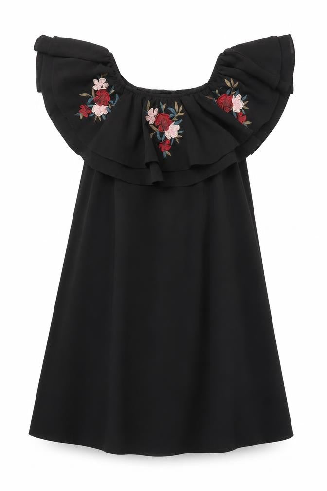 Nrew Look Womens Black Polyester Trapeze & Swing Size 10 Off the Shoulder Pullover - Embroidered