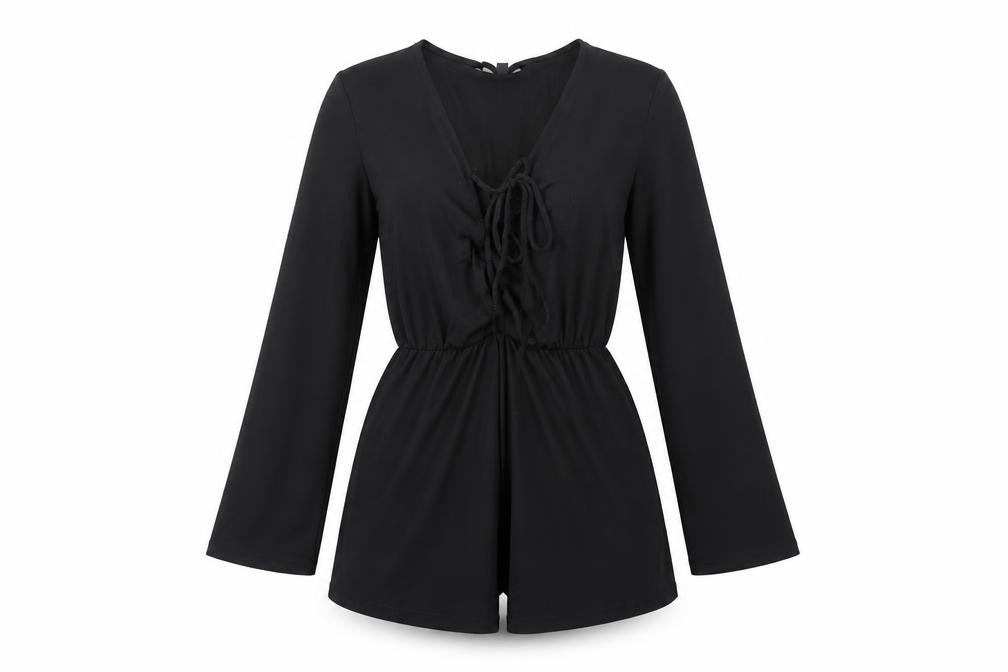 Topshop Womens Black Polyester Playsuit One-Piece Size 8 Tie
