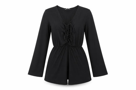Topshop Womens Black Polyester Playsuit One-Piece Size 8 Tie