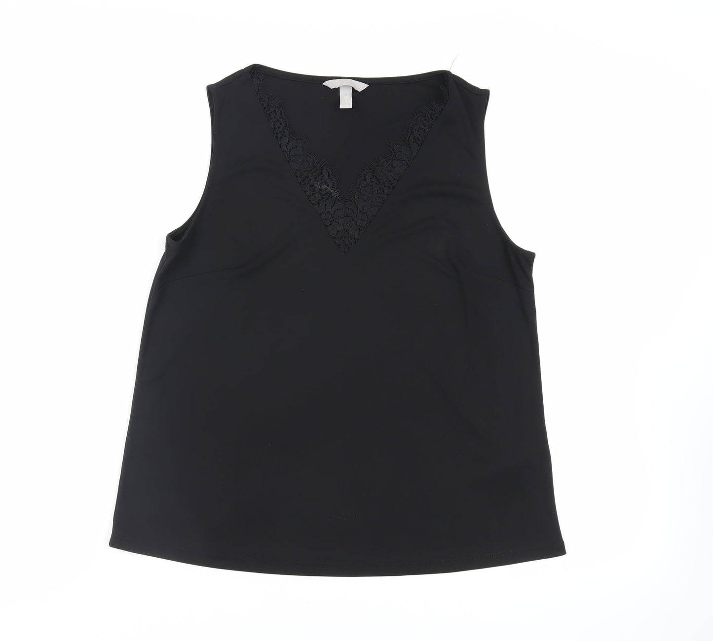 H&M Womens Black Polyester Basic Blouse Size S V-Neck - Lace Detail