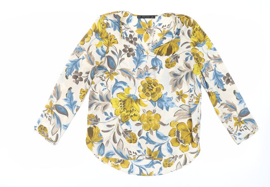 Zara Womens Ivory Floral Polyester Basic Blouse Size XS V-Neck