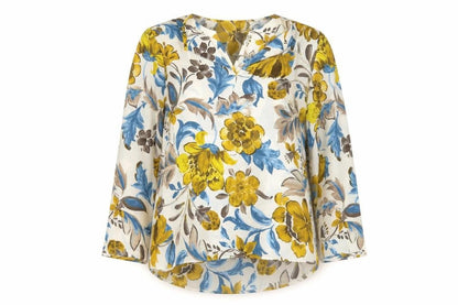 Zara Womens Ivory Floral Polyester Basic Blouse Size XS V-Neck
