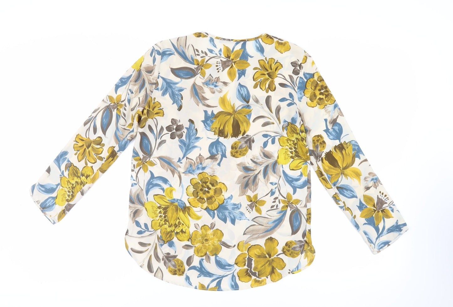 Zara Womens Ivory Floral Polyester Basic Blouse Size XS V-Neck