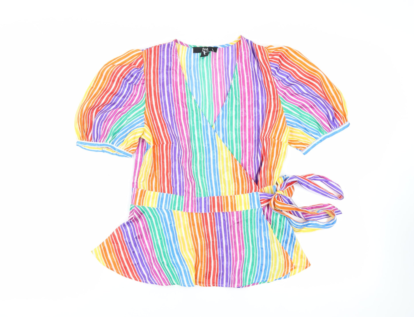 Find Womens Multicoloured Striped Polyester Wrap Blouse Size 10 V-Neck